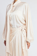 Beige Oversized shirt and long skirt set with elastic detailing 12401