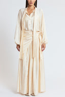 Ecru Oversized shirt and long skirt set with elastic detailing 12401