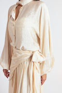 Ecru Oversized shirt and long skirt set with elastic detailing 12401