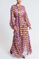 Patterned Oversized shirt and long skirt set with elastic detailing 12401