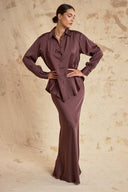 Brown Skirt with an elastic waistband and shirt set 12406