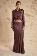 Brown Skirt with an elastic waistband and shirt set 12406