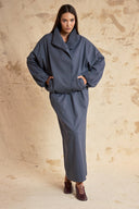 Gray High-neck, loose-fit bomber jacket and skirt set 12413