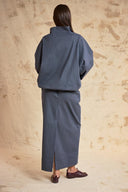 Gray High-neck, loose-fit bomber jacket and skirt set 12413