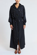 Black Wide-cut Trench Coat with zipper and snap fastener 20401