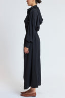 Black Wide-cut Trench Coat with zipper and snap fastener 20401