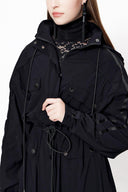 Black Wide-cut Trench Coat with zipper and snap fastener 20401