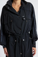 Black Wide-cut Trench Coat with zipper and snap fastener 20401