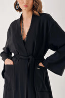 Black Velvet loose fit belted kimono jacket 20405