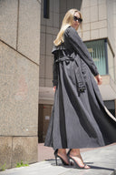 Black Double-breasted closure, leopard-collar detailed, belted trench coat 20406