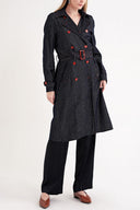 Black Double-breasted closure, belted trench coat 20407