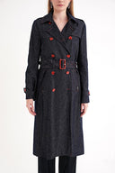 Black Double-breasted closure, belted trench coat 20407