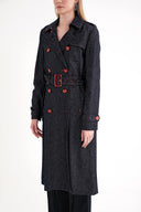 Black Double-breasted closure, belted trench coat 20407