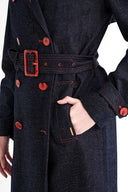 Black Double-breasted closure, belted trench coat 20407