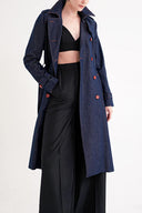 Navy Blue Double-breasted closure, belted trench coat 20407