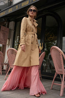 Beige Double-breasted closure, belted trench coat 20407