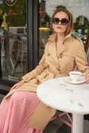 Beige Double-breasted closure, belted trench coat 20407