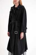 Black Trench coat with zip and hood, belted, 20408