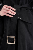 Black Trench coat with zip and hood, belted, 20408