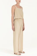 Beige Elastic waist Strappy Jumpsuit 10050