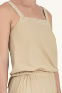 Beige Elastic waist Strappy Jumpsuit 10050