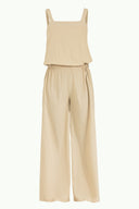 Beige Elastic waist Strappy Jumpsuit 10050