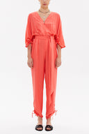 Red Pleated and zipped jumpsuit 10080