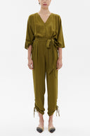 Khaki Pleated and zipped jumpsuit 10080