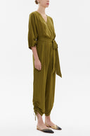 Khaki Pleated and zipped jumpsuit 10080