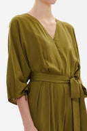 Khaki Pleated and zipped jumpsuit 10080