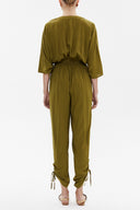 Khaki Pleated and zipped jumpsuit 10080