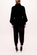Black Buttoned And Contrast Tie Jumpsuit 10091