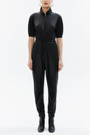 Black Zipped elastic waist detail jumpsuit 10105