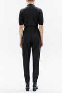 Black Zipped elastic waist detail jumpsuit 10105