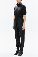Black Zipped elastic waist detail jumpsuit 10105