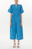 Blue Wide cut poplin jumpsuit 10106