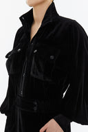 Black Button velvet jumpsuit 10107