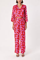 Patterned Elastic waist wide cut trousers 41609