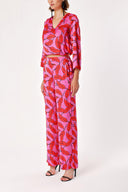 Patterned Elastic waist wide cut trousers 41609