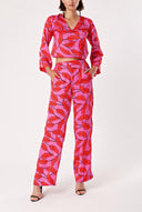 Patterned Elastic waist wide cut trousers 41609