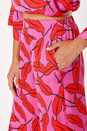 Patterned Elastic waist wide cut trousers 41609