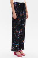 Black Elastic waist wide cut pants 41344