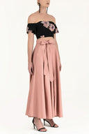 Salmon Belted godet maxi skirt 80948