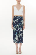 Patterned Elastic waist midi skirt 81150