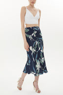 Patterned Elastic waist midi skirt 81150