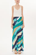 Green Mixed Elastic waist maxi skirt 81164