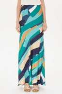 Green Mixed Elastic waist maxi skirt 81164