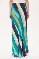 Green Mixed Elastic waist maxi skirt 81164