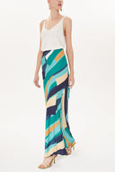 Green Mixed Elastic waist maxi skirt 81164