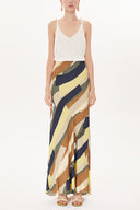 Mustard Striped Elastic waist maxi skirt 81164